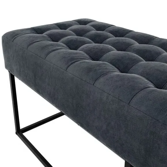 Dining Bench with Tufted Seat - Steel, Chenille