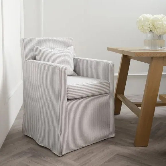 Dining Chair with Arms - Grey Stripe, Fabric image