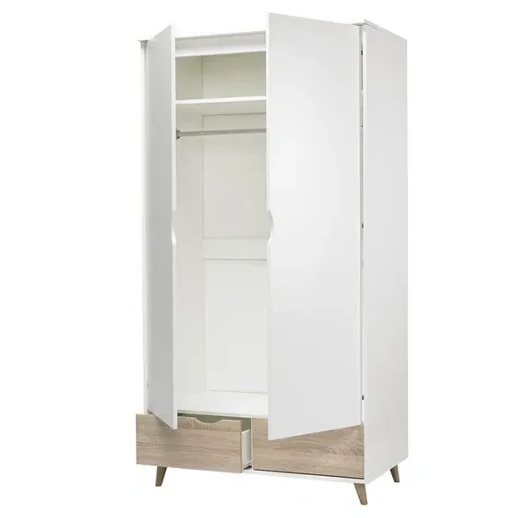 Double Wardrobe with Drawers - White, Oak