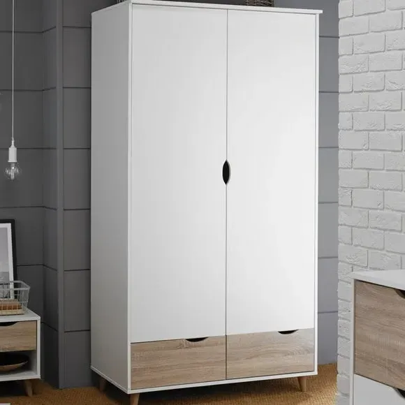 Double Wardrobe with Drawers - White, Oak