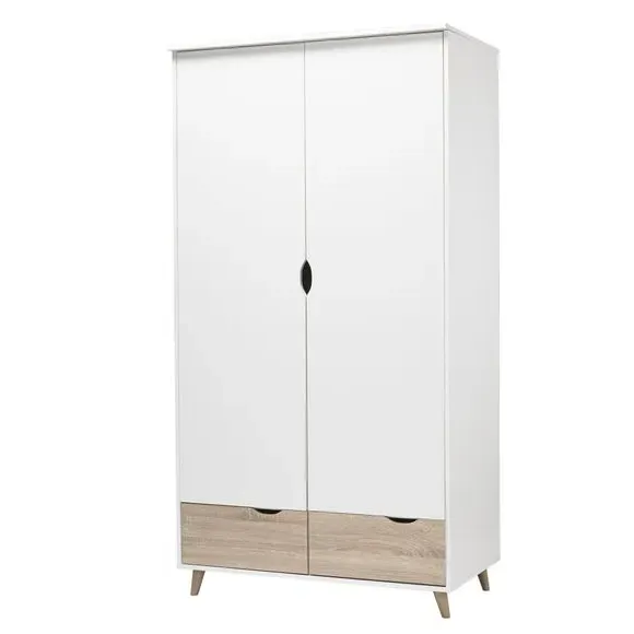 Double Wardrobe with Drawers - White, Oak image