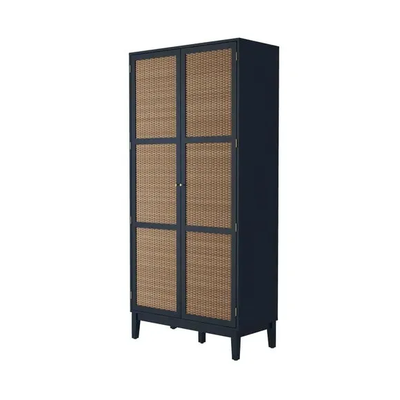 Double Wardrobe with Rattan Doors - Blue