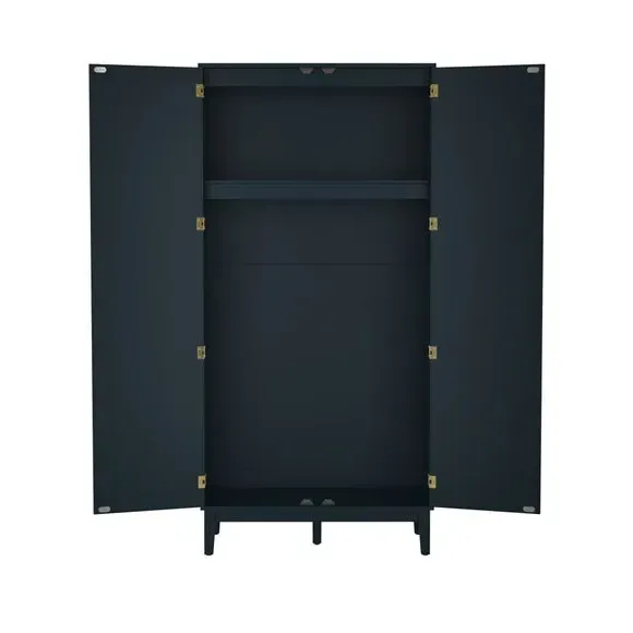 Double Wardrobe with Rattan Doors - Blue