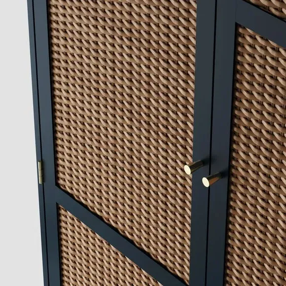 Double Wardrobe with Rattan Doors - Blue