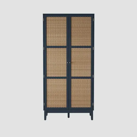 Double Wardrobe with Rattan Doors - Blue image