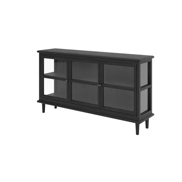 3-Door Sideboard with Glass Front - Black Wood