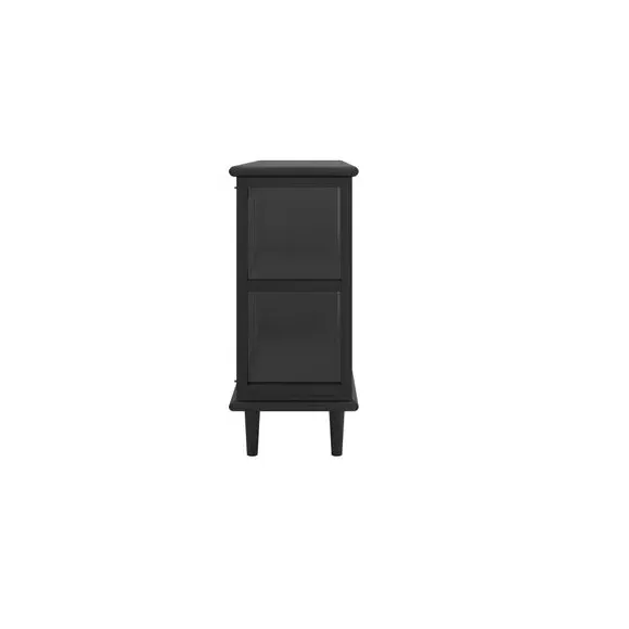 3-Door Sideboard with Glass Front - Black Wood