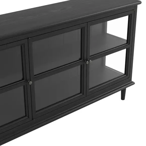 3-Door Sideboard with Glass Front - Black Wood