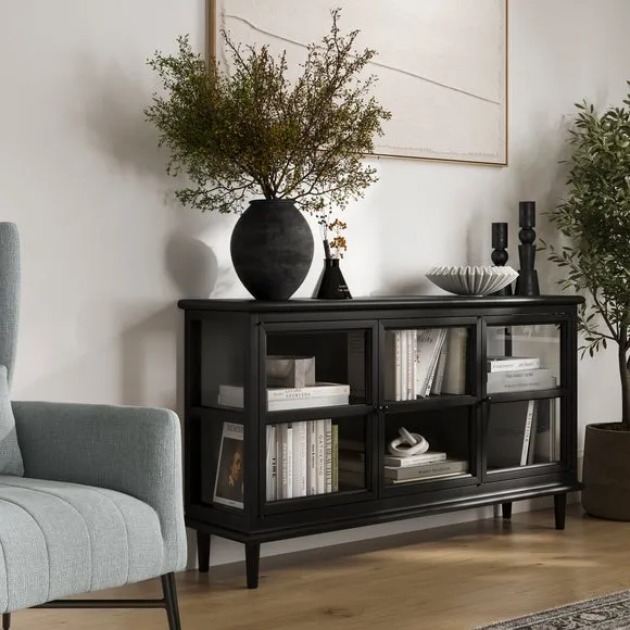 3-Door Sideboard with Glass Front - Black Wood image