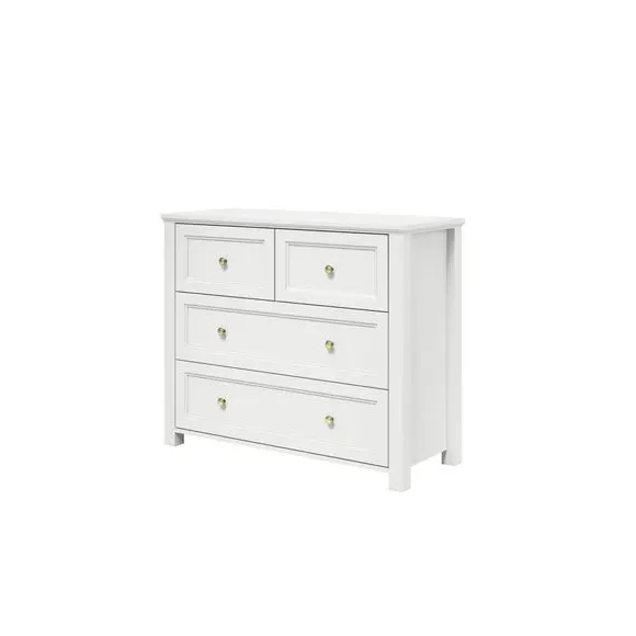 4-Drawer Chest with Brass Handles - White