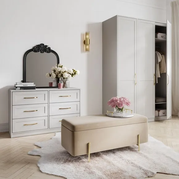 4-Drawer Chest with Brass Handles - White image