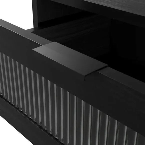 5-Drawer Chest with Reeded Glass - Black, Wood