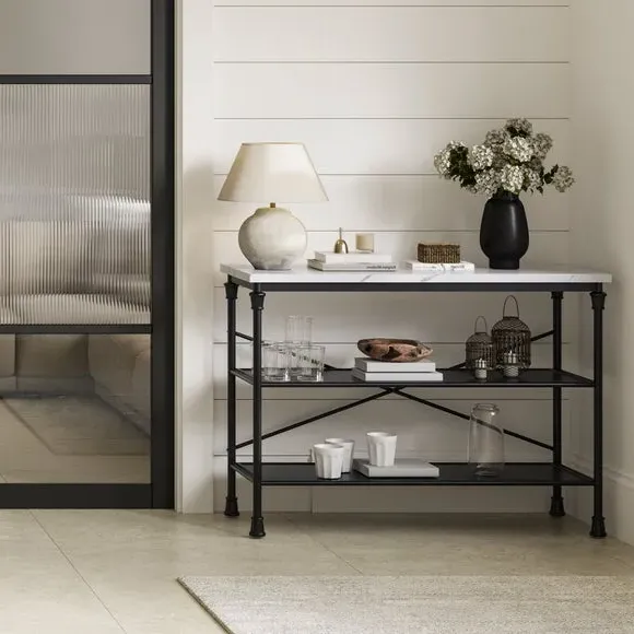 Console Table with Shelves - Black, Metal image