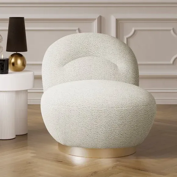 Curved Swivel Chair - Ivory, Boucle