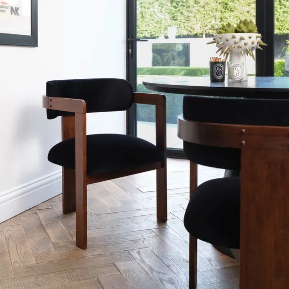 Dining Chair with 3-Leg Design - Walnut, Velvet