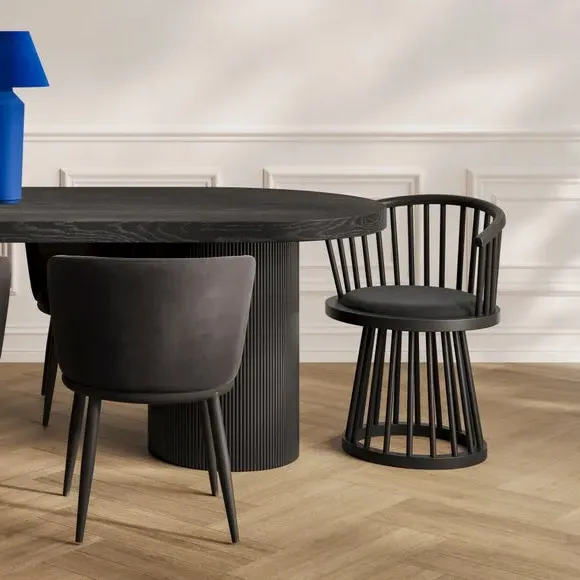 Dining Chair with Curved Back - Black, Velvet image