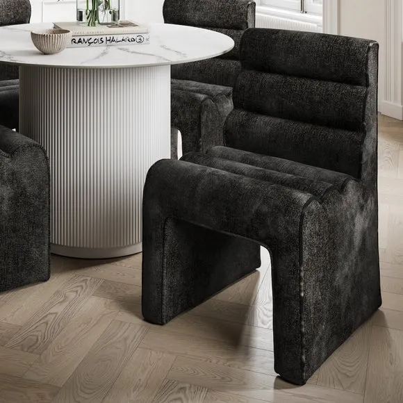 Dining Chair with Ribbed Design - Black, Chenille image
