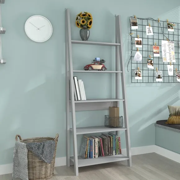 Ladder Bookcase with 5 Shelves - Grey, MDF image