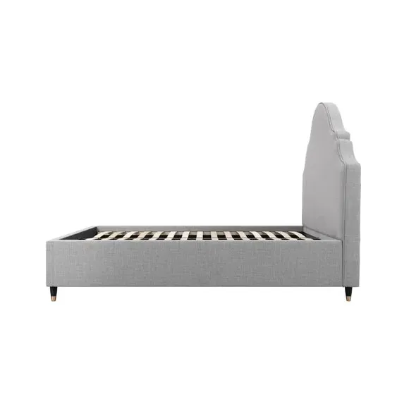 Upholstered Bed Frame with Sprung Slats - Grey