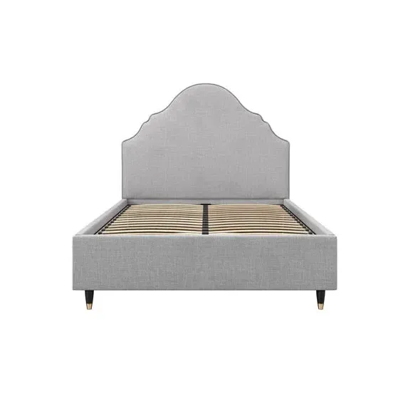 Upholstered Bed Frame with Sprung Slats - Grey