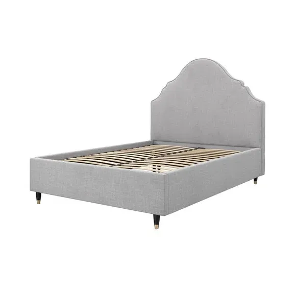 Upholstered Bed Frame with Sprung Slats - Grey