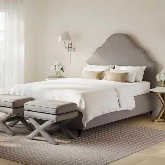 Upholstered Bed Frame with Sprung Slats - Grey