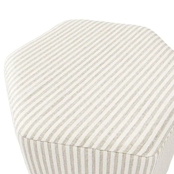 Hexagonal Stool with Stripes - Beige, Cotton