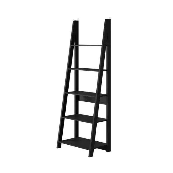 Ladder Bookcase with Open Shelves - Black Wood