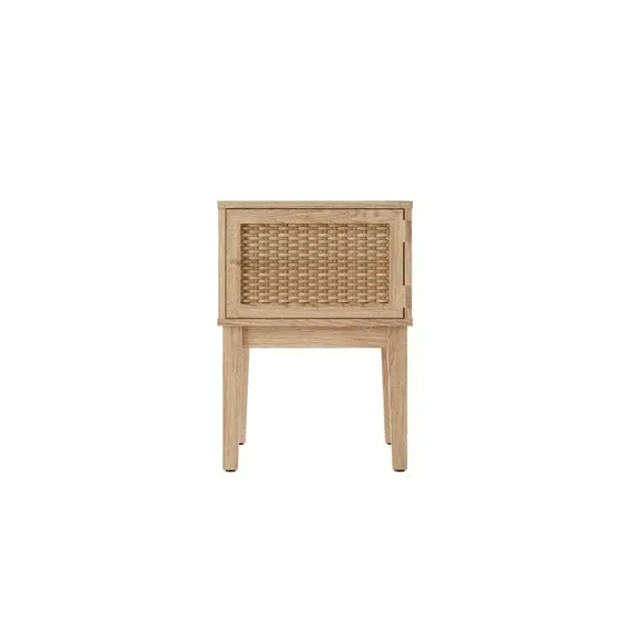 Lamp Table with Cupboard - Wood, Rattan