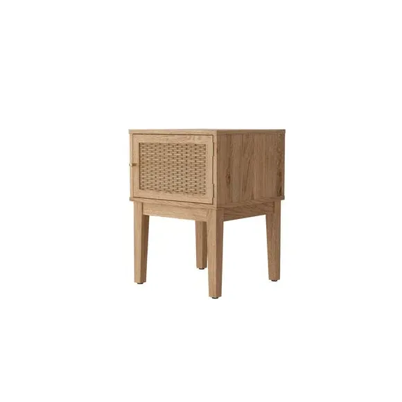 Lamp Table with Cupboard - Wood, Rattan