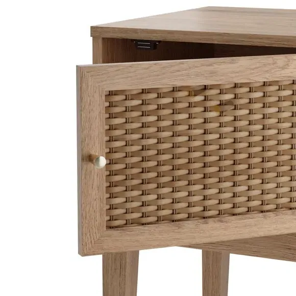 Lamp Table with Storage - Wood, Rattan