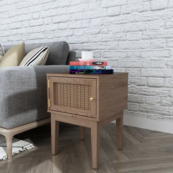 Lamp Table with Storage - Wood, Rattan image
