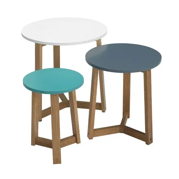 Nest of Tables Set - Blue, Solid Oak