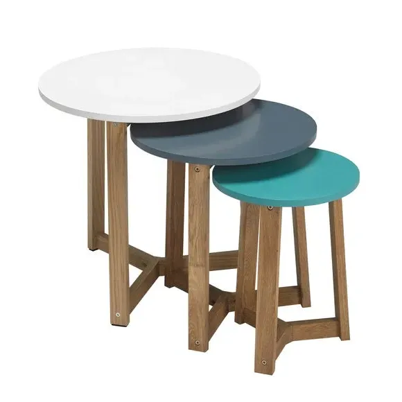 Nest of Tables Set - Blue, Solid Oak image