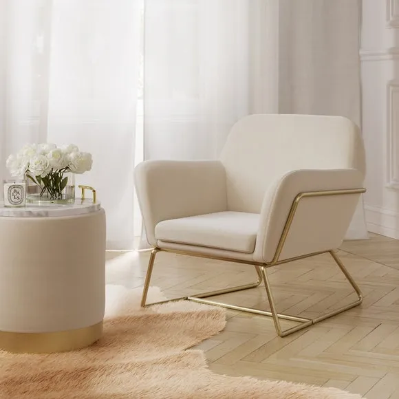 Occasional Chair with Metal Legs - Cream, Velvet