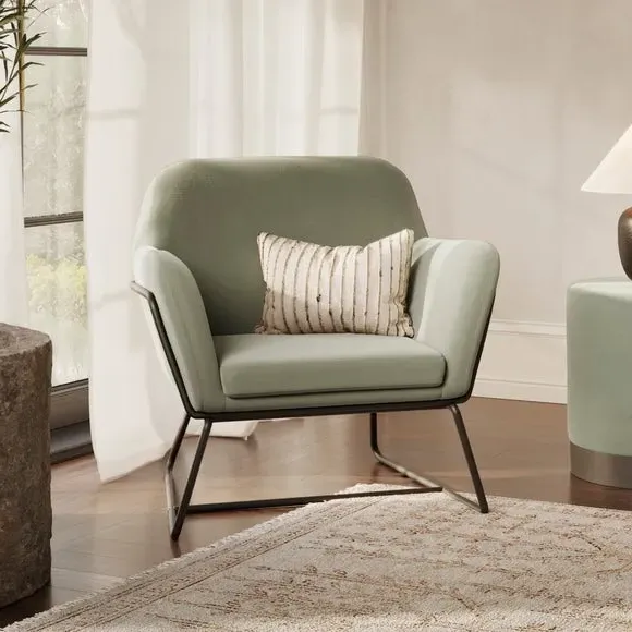 Occasional Chair with Metal Legs - Sage, Velvet