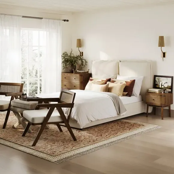 Pillow Back Bed Frame - Ivory, Linen