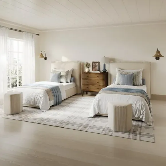 Pillow Back Bed Frame - Ivory, Linen