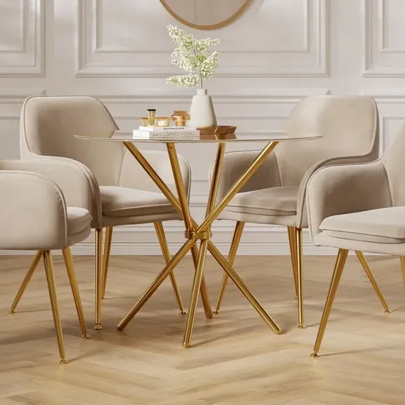 Round 4-Seater Dining Table - Gold, Glass