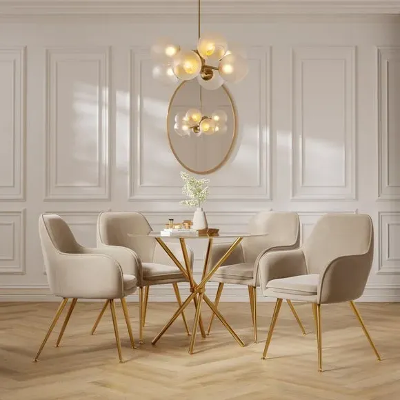 Round 4-Seater Dining Table - Gold, Glass