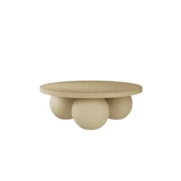 Round Coffee Table with Ball Feet - Natural, Concrete
