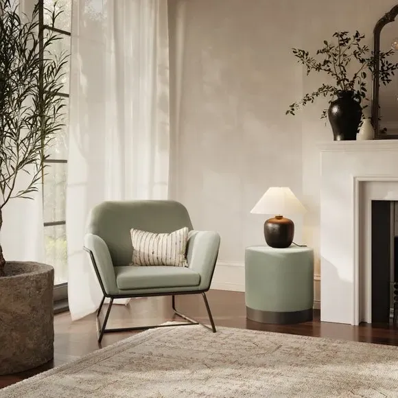 Round Pouffe Multi-Purpose - Sage, Velvet image