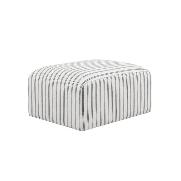 Round Pouffe with Curved Corners - White, Cotton