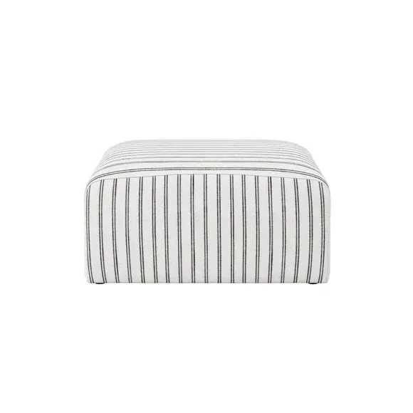 Round Pouffe with Curved Corners - White, Cotton image