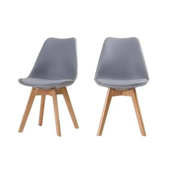 Set of 2 Dining Chairs - Grey, Beech Wood