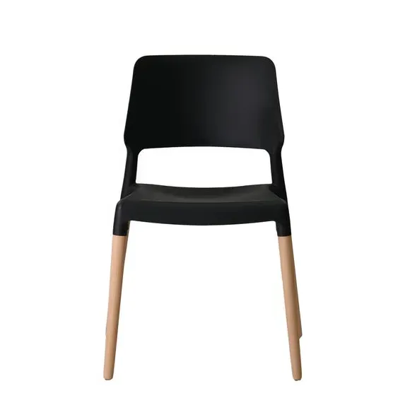 Set of 2 Dining Chairs Stackable - Black, Beech