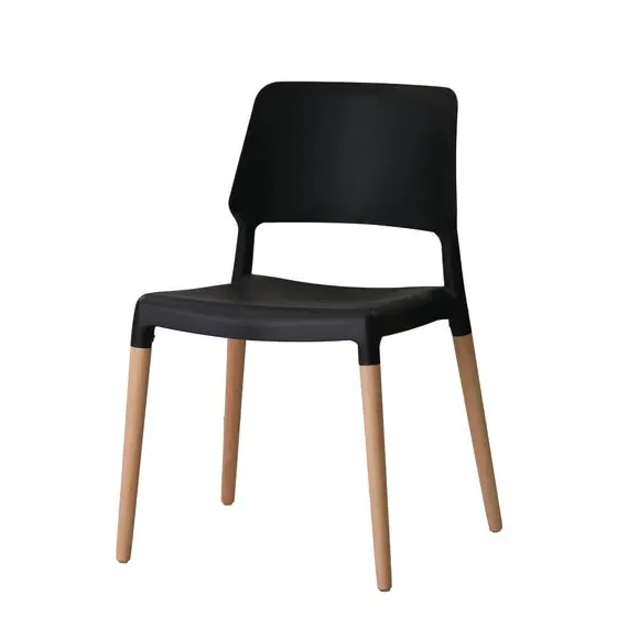 Set of 2 Dining Chairs Stackable - Black, Beech