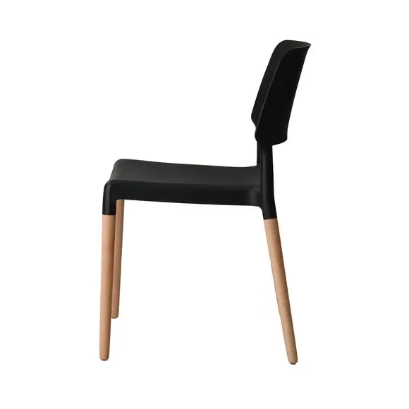 Set of 2 Dining Chairs Stackable - Black, Beech
