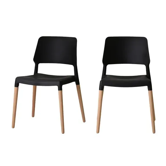 Set of 2 Dining Chairs Stackable - Black, Beech image