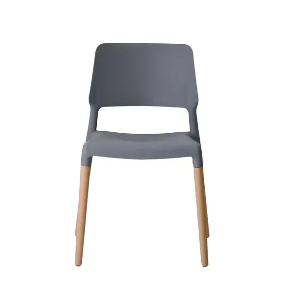 Set of 2 Dining Chairs Stackable - Grey, Beech